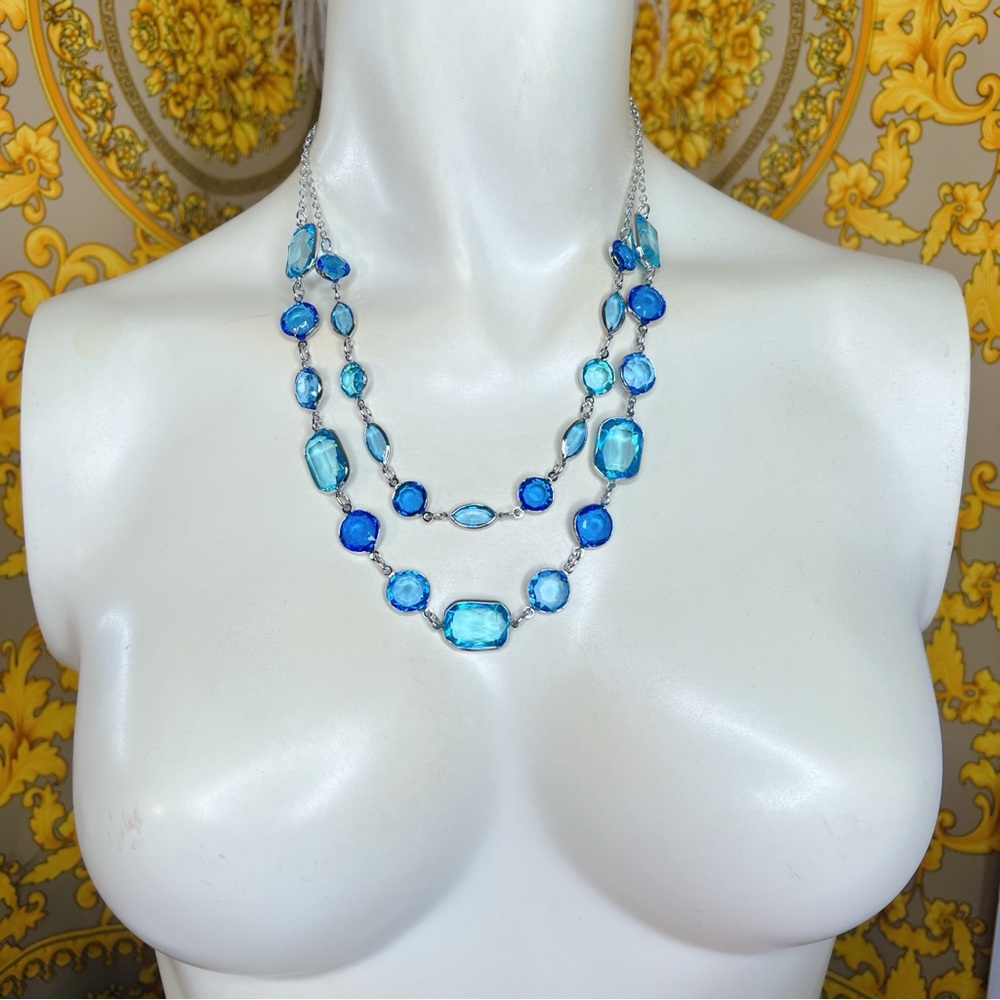 Blue crystal 💎 layered silver necklace adjustable